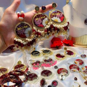 Maroon and white resin( Earing,mala,ring)