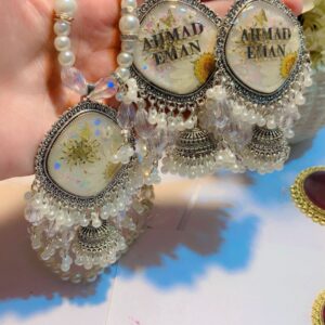 White luxury earings and Mala